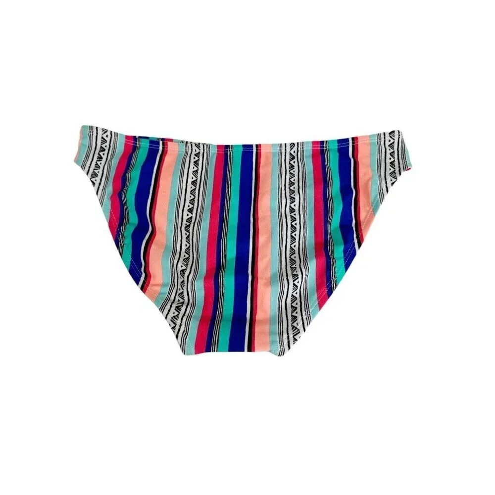 Malibu Dream Girl Women's L Swim‎ Bikini Bottom Peach Coral Striped New